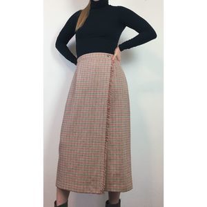Vintage Tweed Plaid Blanket High Waist Maxi Skirt